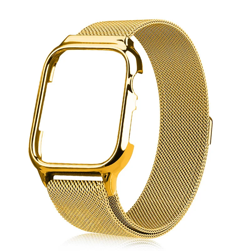 Чехол+ ремешок для Apple Watch 5 ремешок 44 мм 40 мм iWatch ремешок 42 мм 38 мм Миланский петля браслет металлический ремешок для Apple watch 4 3 2 1 - Цвет ремешка: Золото