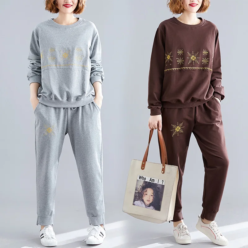 

Photo Shoot Korean-style Literature And Art Large Size Embroidered Loose-Fit Slimming Casual by Age Set Rubber Band Drawstring A