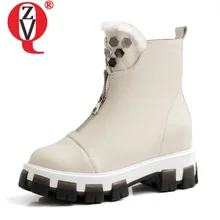 ZVQ/красивые женские зимние ботинки с заклепками кожаные ботинки, зимняя теплая шерстяная обувь ботильоны больших размеров 33-43 Женская обувь на среднем каблуке 4,5 см