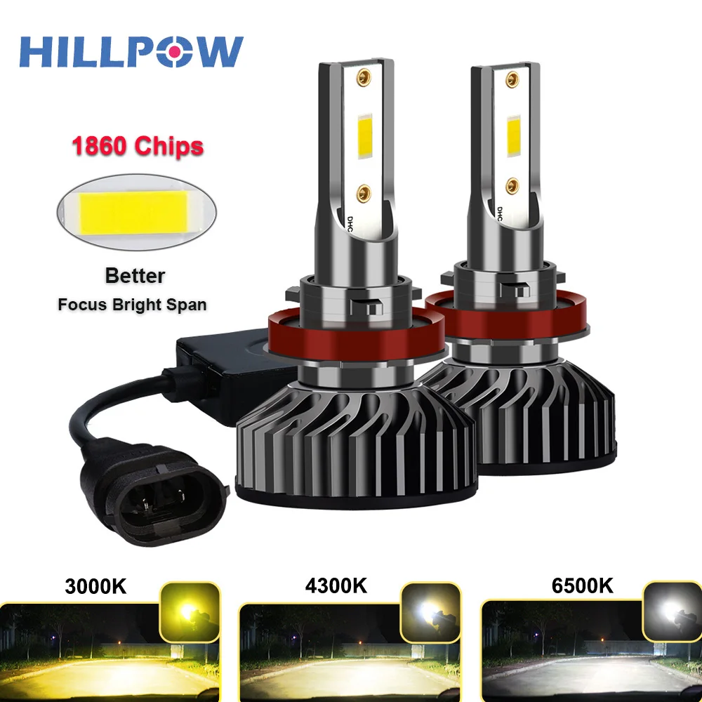 Автомобисветильник фары Hillpow H7 LED H4 светодиодный H1 H11 H3 H13 H27 880 9006 9007 72W 6500K 12V Auto 1860