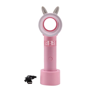 

USB Rechargeable Portable Bladeless Fan Handheld Mini Cooler No Leaf Handy Fan with Light for Student, Dormitory, Office(Pink)