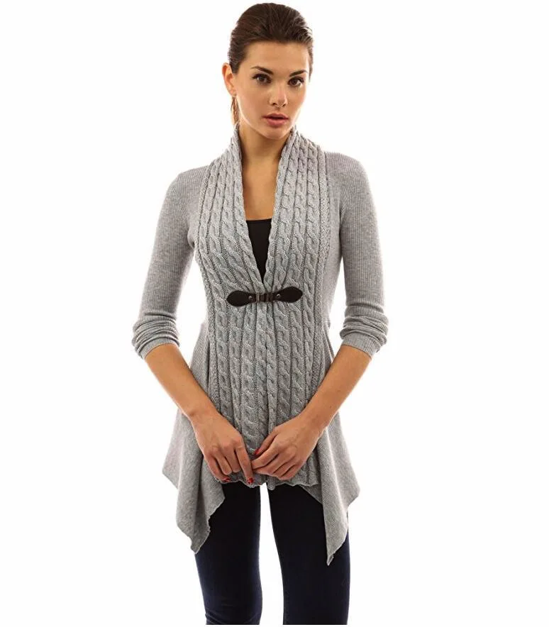 Женский осенне-зимний вязаный свитер с длинным рукавом более размера d, асимметричный длинный кардиган, пальто, топ для девушек, уличная одежда, свитер размера плюс - Цвет: 2208-Gray