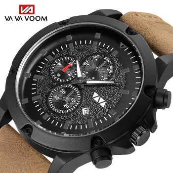 

Men's Watches Quartz Watch for Men Sports Wristwatch Gifts for Men Genuine Leather Strap Luxury clock hour (Small dial not work