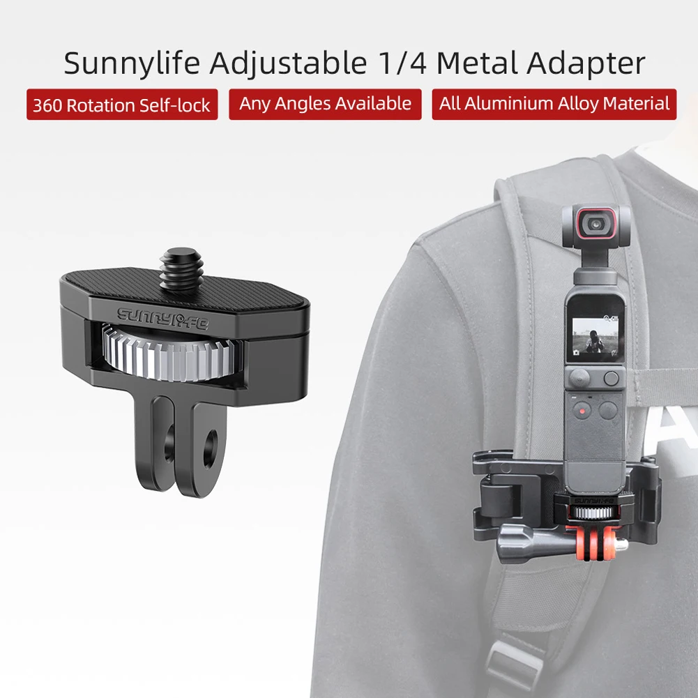 1/4 GoPro10 Metal Alloy Adapters Adjustable Aluminium Alloy Adapters for DJI Pocket 2/Insta360 One X2/SLR Camera