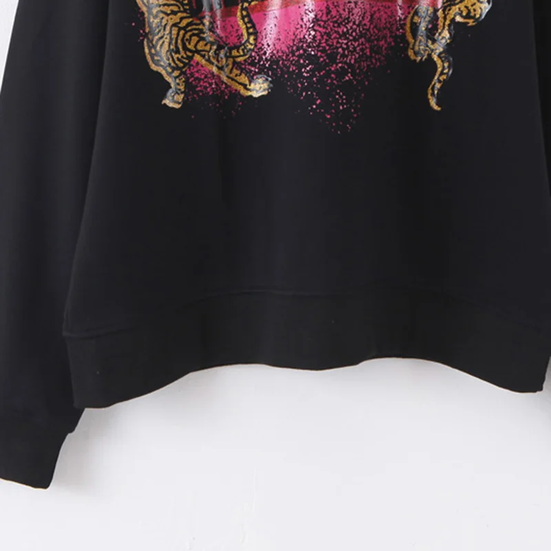 tiger print women fleeve hoodies spring long sleeve sweatshirt patchwork O neck pullovers sudaderas autumn winter mujer