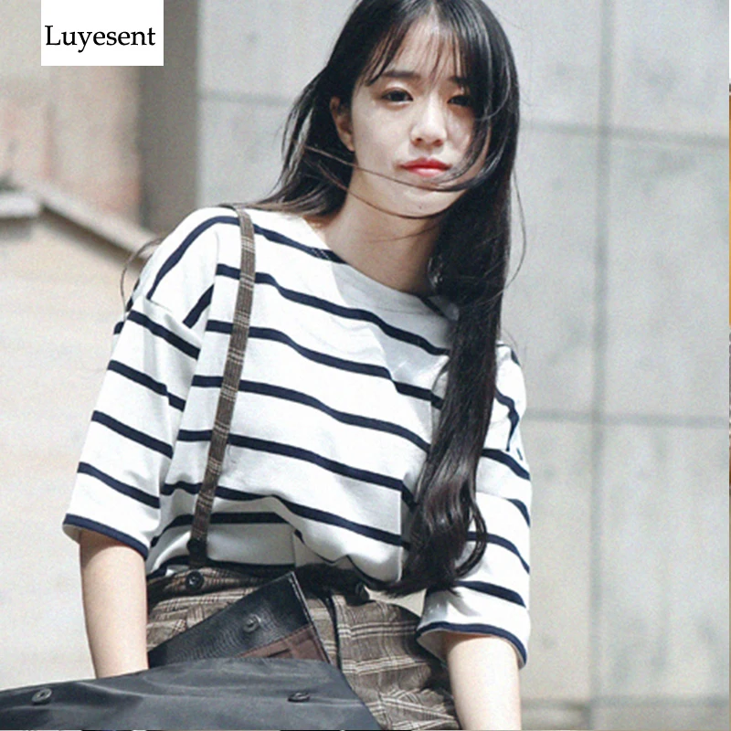 women stripe basic half sleeve t shirt summer spring fashion round neck wholesale low price 2020 factory lady casual femme wear