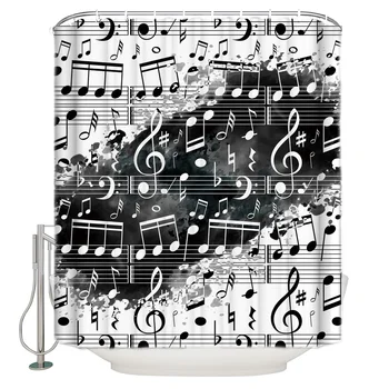 

Musical Note Music Black And White Watercolor Splatter Shower Curtain Waterproof and Mildewproof Polyester Fabric Bath Curtain