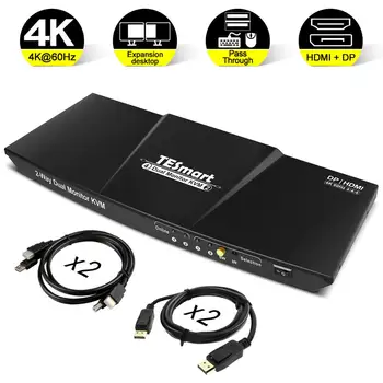 

DisplayPort Dual Monitor KVM Switch Support UHD 4K@60Hz USB 2.0 Devices Control up to 2 Computers with (DP+HDMI+USB) Input Port