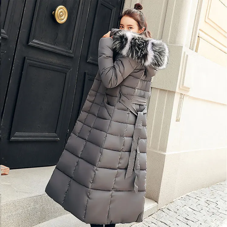 

Winter WOMEN'S Coat Long over-the-Knee down Jacket Cotton-padded Clothes CHIC Cotton-padded Clothes Waist Hugging Lace-up Thick