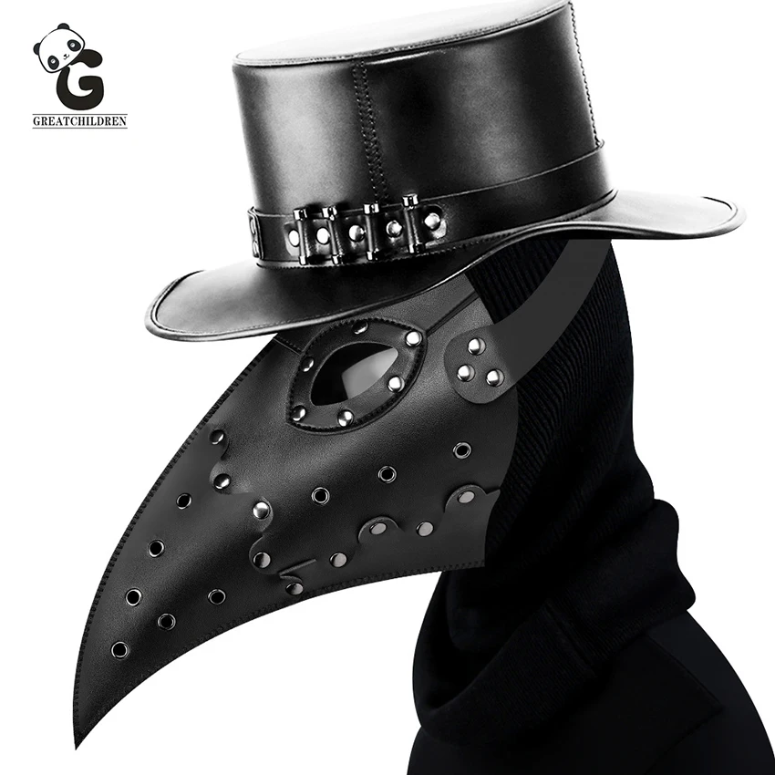 

Leather Mask Plague Doctor Men Steam Punks Luxury Black Death Mask The Plague Doctor Cosplay Beak Prop Masque Halloween