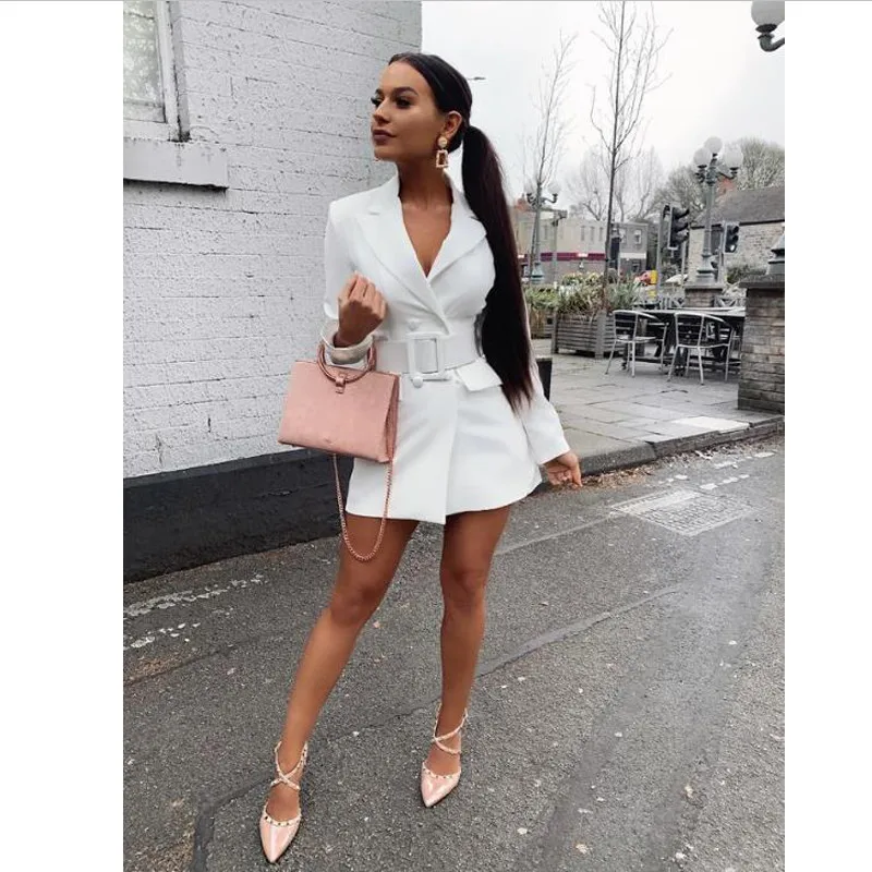 Осень 2019 женский короткий облегающий блейзер с лацканами двубортный длинный