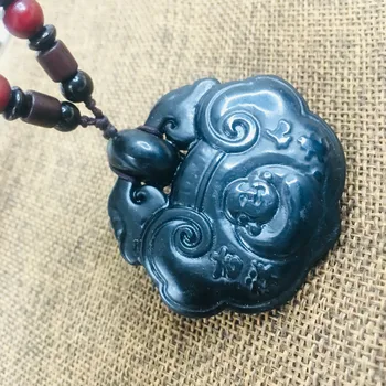 

Natural black stone Hand-carved black laughing Buddha lock pendant necklace Men and women's beautiful sweater chain