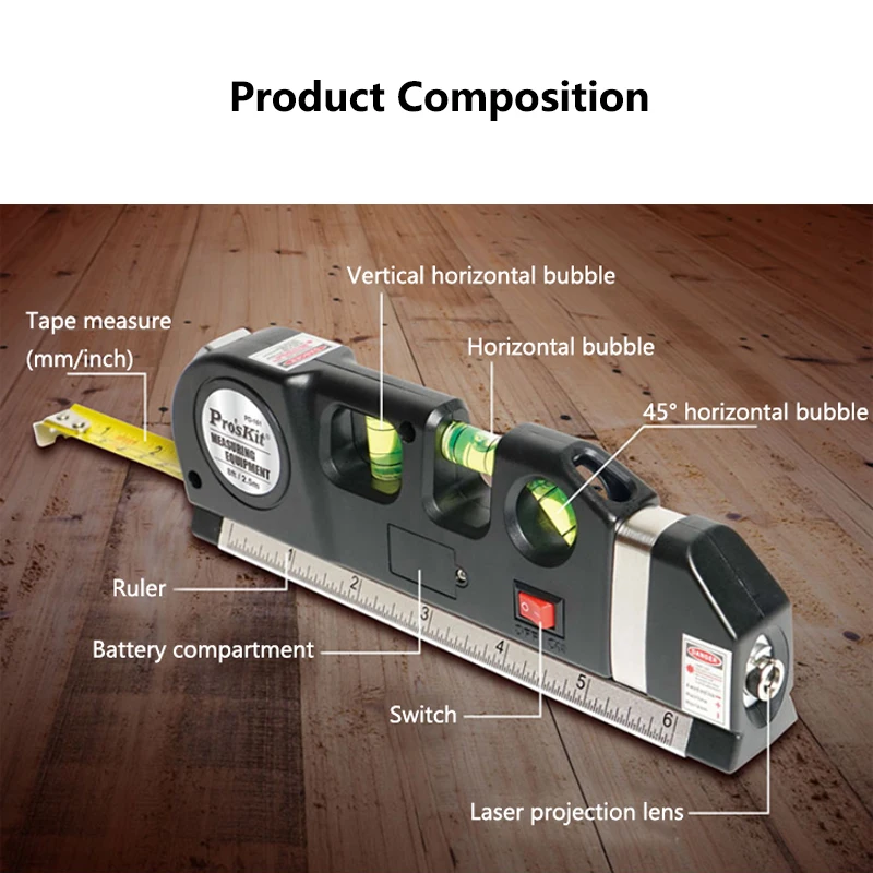 Proskit лазерный уровень электронный Оптический красный крест линия лазерный уровень строительный инструмент с нивелиром рулетка Линейка строительные инструменты