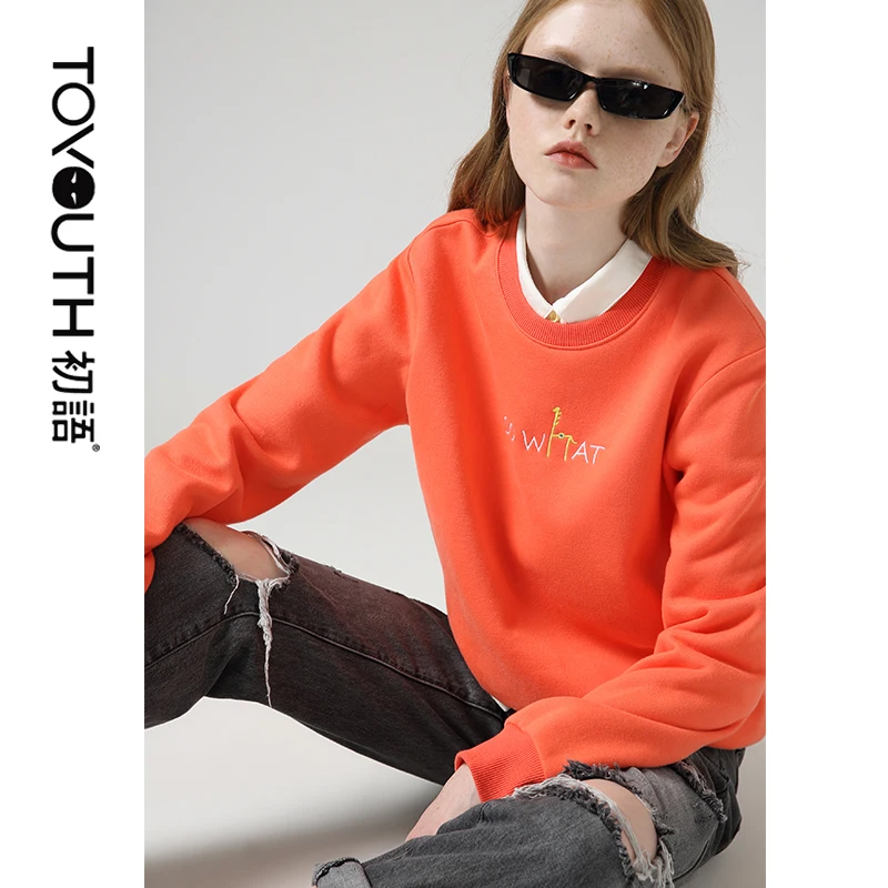  Toyouth Autumn Candy Color Long Sleeve Sweatshirts Chic Style Letter O-neck Hoodies Women Pullover 