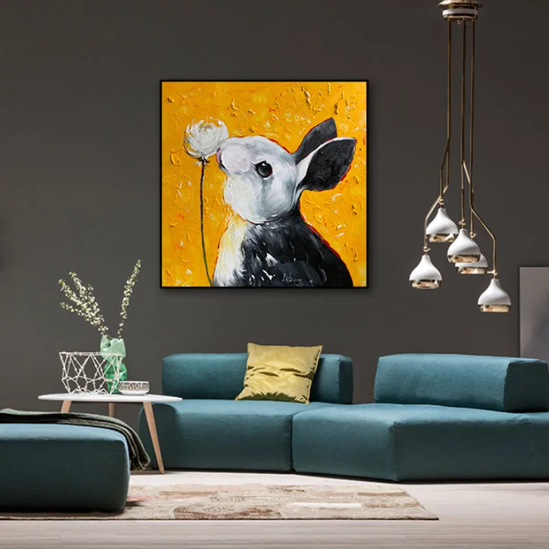 Oil Painting On CanvasHandpainted Animal Rabbit Picture Abstract Wall Art Living Room Children's Bedroom Decoration |