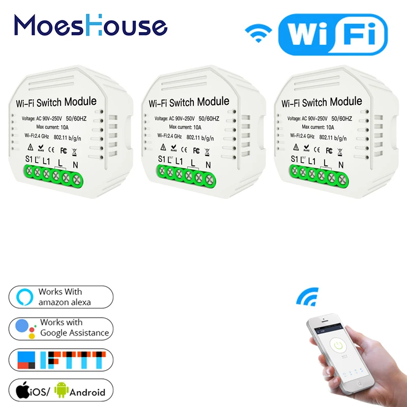 Interruptor de Luz Funciona com Alexa Casa do Google Mini Wifi Inteligente Faça Você Mesmo Disjuntor Módulo Vida Tuya App Controle Remoto Eco 1 2 Vias Mod. 1325195