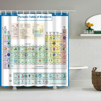 

Waterproof Thicken Shower Curtain Periodic Table for Elements Polyester Mildew Proof Bath Tub Shower Curtain with 12 pcs Hooks