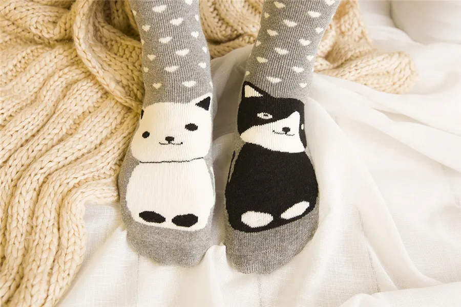 Осенне-зимние теплые махровые носки с петельками и рисунками животных в японском стиле для колледжа повседневные милые носки Рождественский подарок
