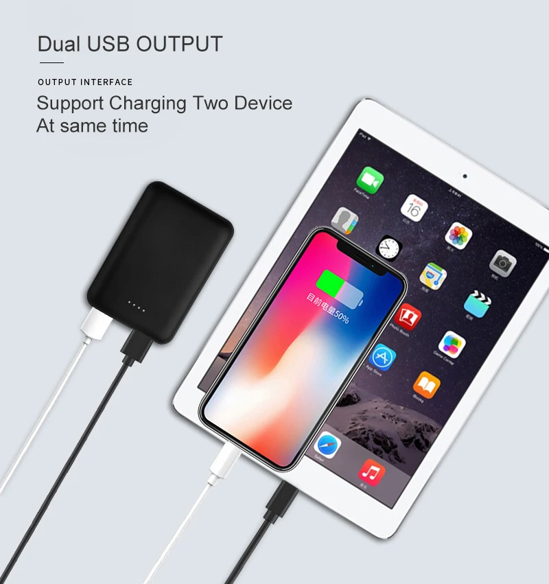Портативный внешний мини аккумулятор 10000 мАч 8000 6000 4800 два USB зарядного устройства