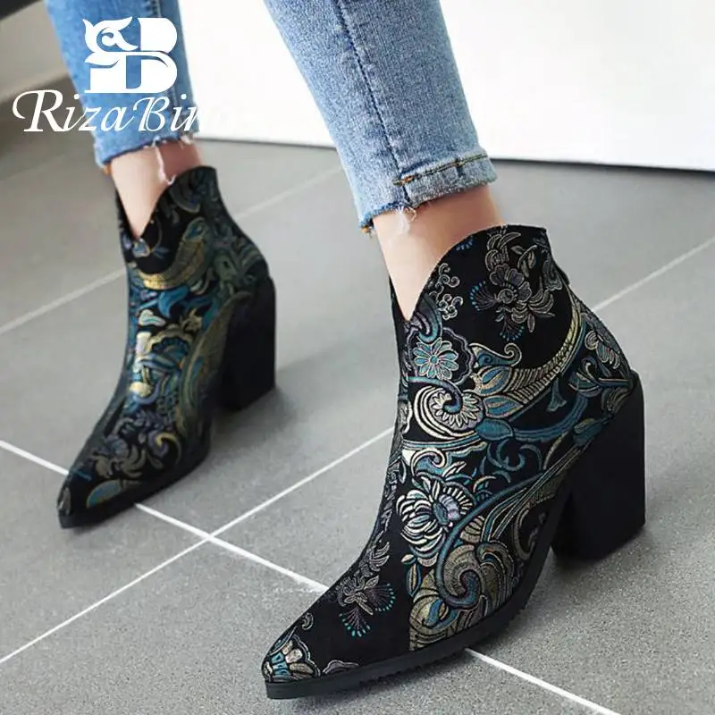 

RIZABINA 2020 Ladies High Quality Size 33-46 Colorful Ankle Boots Chunky Heels Brand Luxury Shoes Woman Office Work Footwear