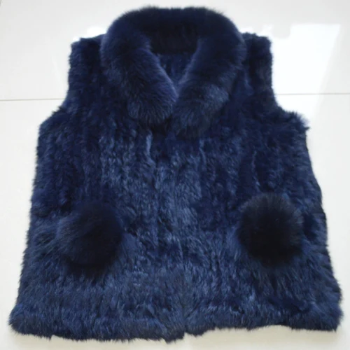 dark blue Стиль, роскошный женский жилет из натурального кроличьего меха, натуральный кроличий мех, вязаные жилеты, пальто, качественный жилет из натурального меха лисы - Цвет: dark blue