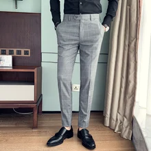Британский стиль, мужские брюки, корейский стиль, облегающие, клетчатые, строгие брюки, мужские, подходят ко всему, повседневные, деловые брюки, мужские, высокое качество, 36-29