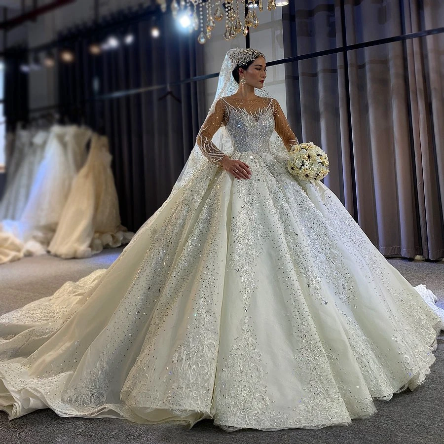 Luxury Wedding Dress With Train Princess Church Bridal Gown • tpbridal