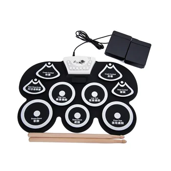 

Electronic Roll up Drum Pad Kit Portable Silicone Foldable with Wooden Stick HB88