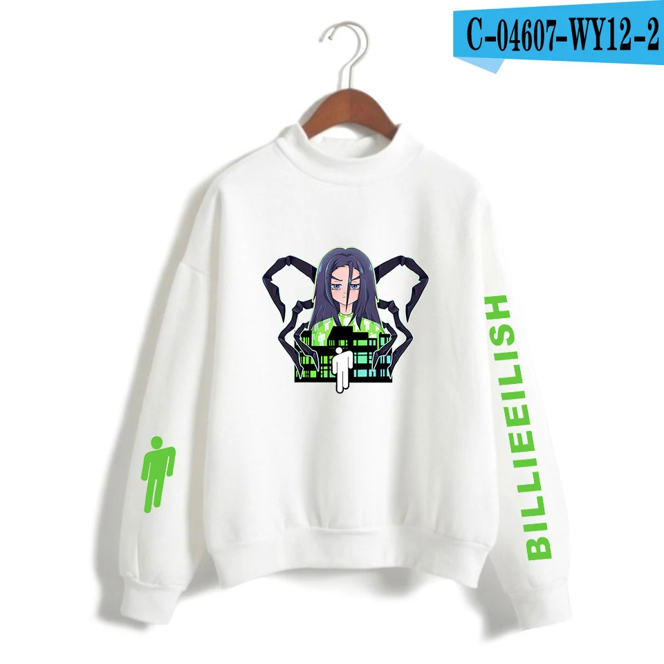 Прекрасный Billie Eilish теплый свитер с высоким воротом, женская модная Толстовка с принтом и длинными рукавами, уличная женская одежда - Цвет: White