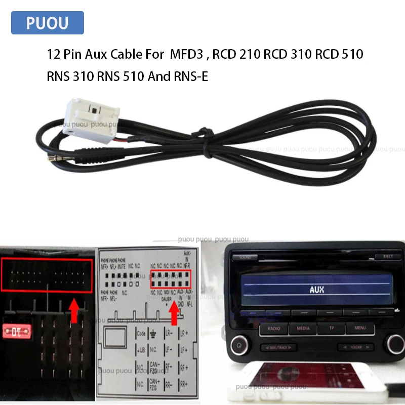 12Pin Aux шкала для MFD3 RCD 210 RCD310 510 RNS 310 и RNS-E | Автомобили мотоциклы