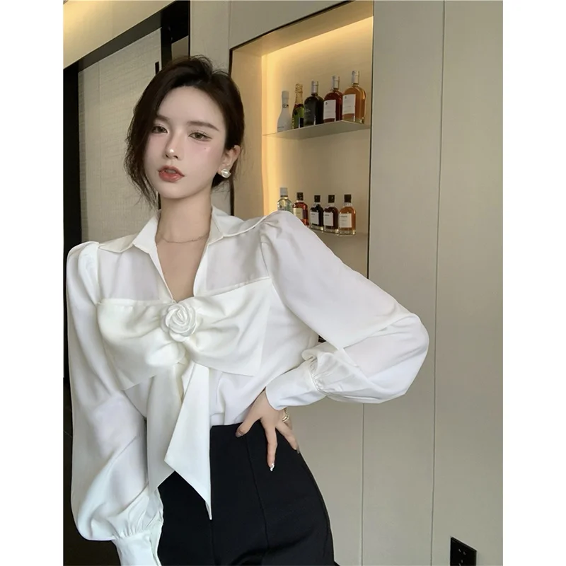 Женская блузка с V-образным вырезом длинным рукавом | одежда