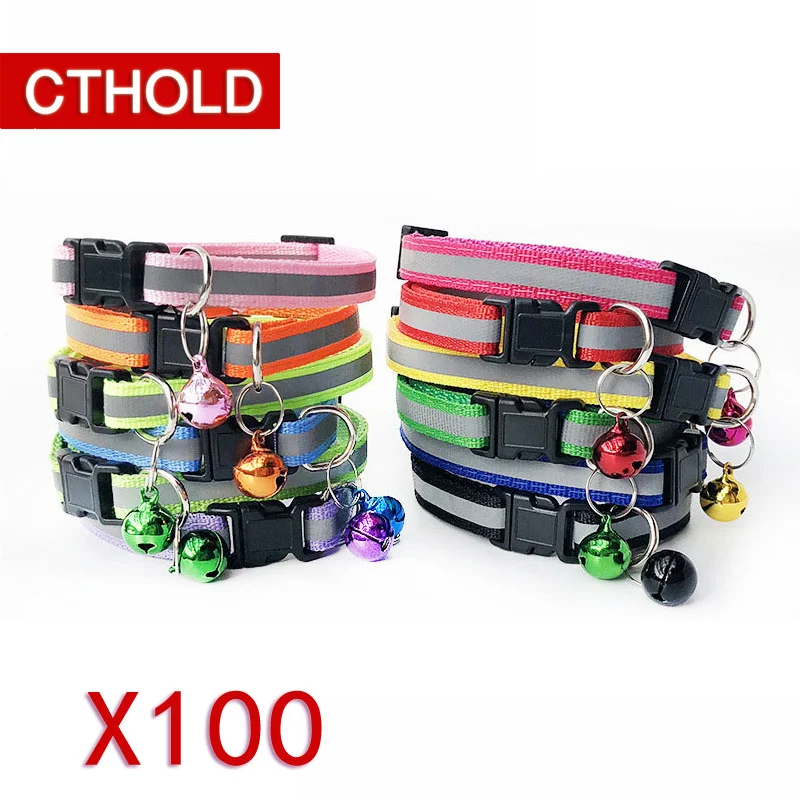 CTHOLD 100 шт./лот Светоотражающие регулируемые 1,0 нейлоновые ошейники для собак ошейники с колокольчиками Очаровательное ожерелье ошейник для маленьких собак кошек