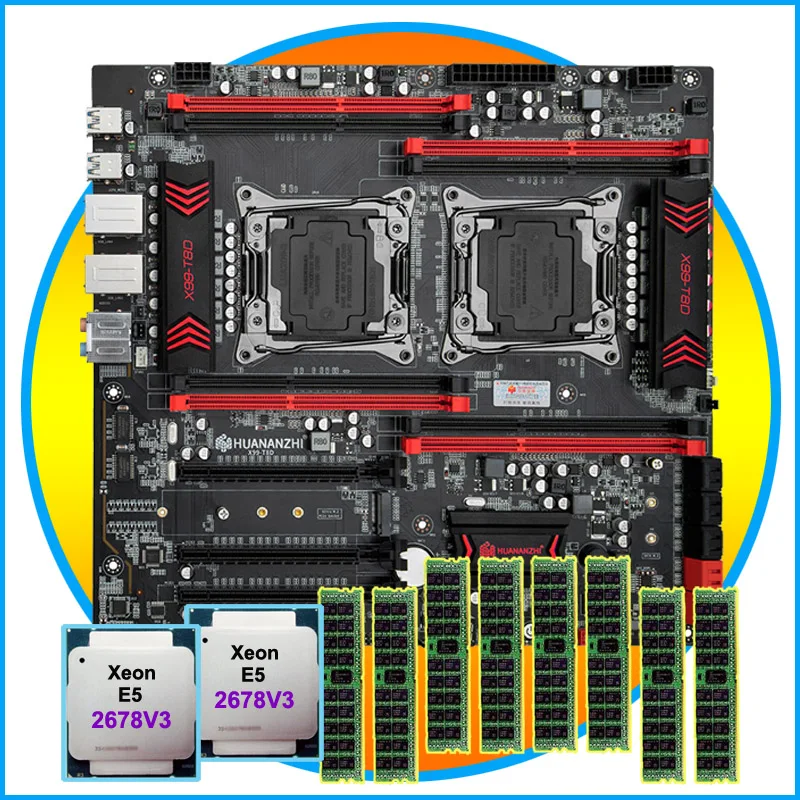 Nuovo Arrivo Huananzhi Dual X99 Combo Della Scheda Madre In Vendita Processore Dual Xeon E5 2678 V3 Memoria 128G(8*16G) 1866 Ddr3 Reg Ecc