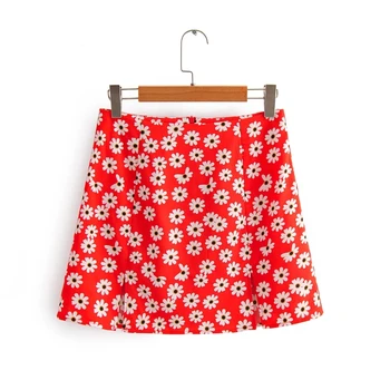 

Flower Printing Side Slit Women Mini Skirt 2020 New Fashion Casual Ladies Sexy A-Line Skirts