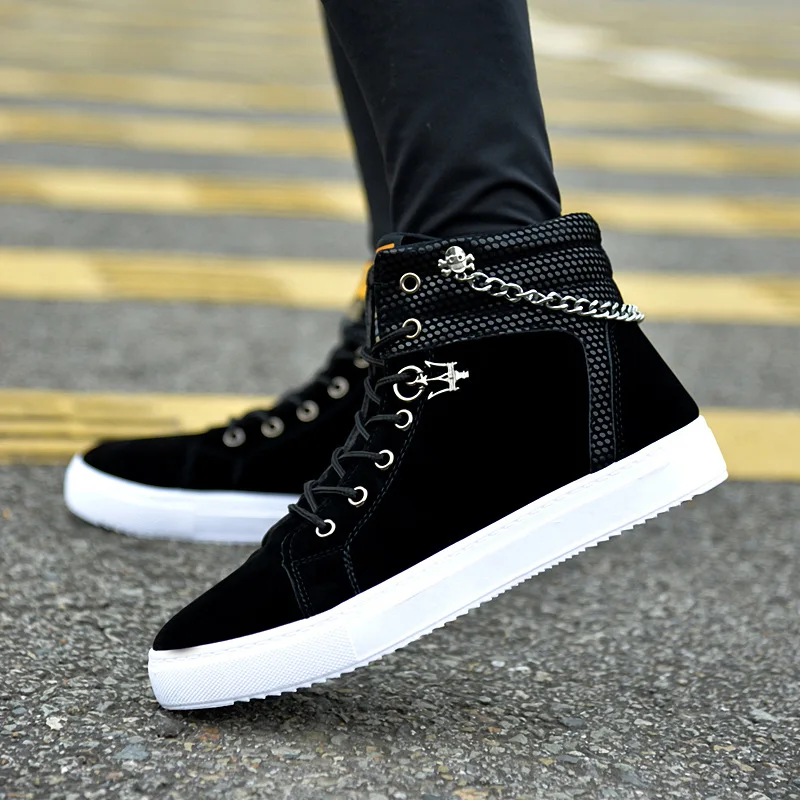 Spring New Men's Shoes Korean Fashion Chain Canvas Shoes High To Help Casual Shoes Men's Shoes Men Shoes Sneakers