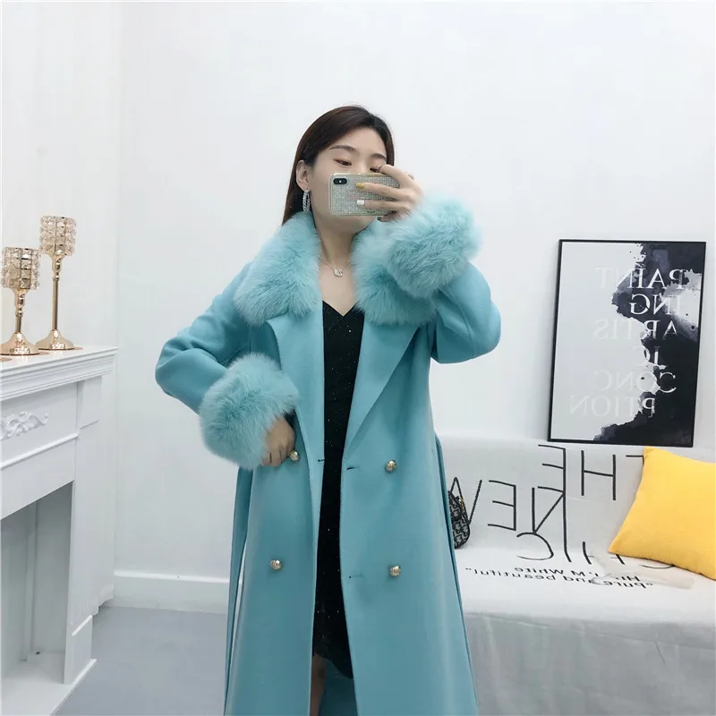 2020 Winter Women Genuine Fur Wool Cashmere Blend