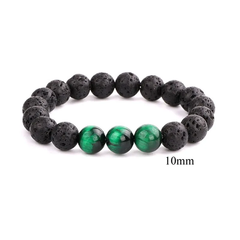 Simple Design 10mm Lava Rock Beads A Grade Natural Tiger Eye Stone Beaded Stretch Bracelet Bangle For Men - Image 2