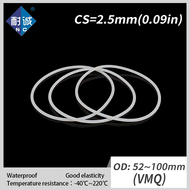 

1PCS/lot Silicone rubber oring VMQ CS 2.5mm OD52/56/58/60/65/70/75/80/90/100mm O Ring Gasket Silicone O-ring waterproof