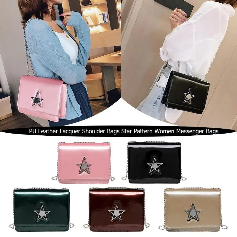 

Leather Lacquer Chain Shoulder Bags Flap Star Pattern Women Messenger Bags