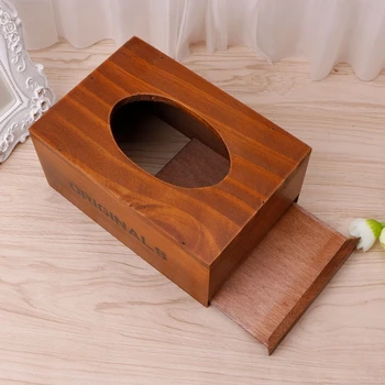 

Vintage Wooden Tissue Box Dispenser Paper Napkins Holder Organizer