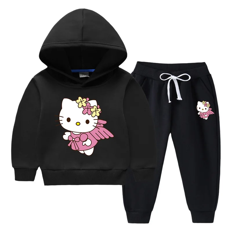 thumbnail image 1 of Hello Kitty-Conjunto de suéter con capucha para niños, Tops estampados bonitos, ropa cálida de lana a la moda para niñas, Otoño e Invierno, 1 of 5