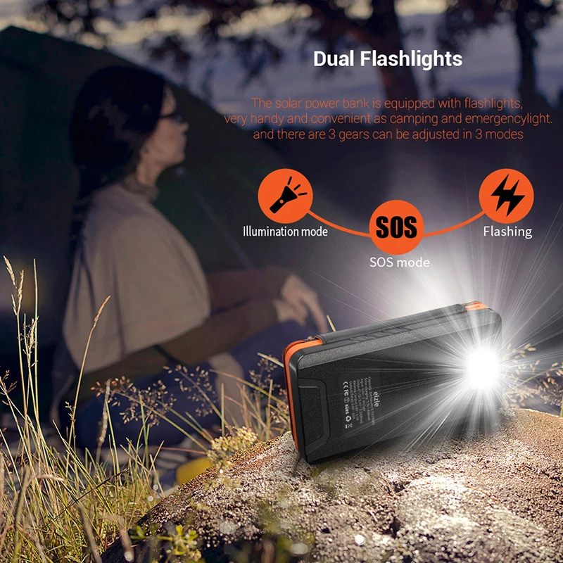 mini power bank 20000mAh Solar Power Bank Qi Wireless Charger Waterproof Powerbank Portable Solar Panel Charger Outdoor Camping Light Poverbank wireless charging power bank