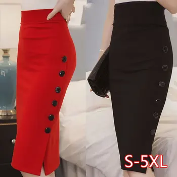 

Women Skirt Women Summer Sexy Casual Pencil Skirt Ladies High Waisted Button Office Skirt Multiple Size NEW 2020 dropship