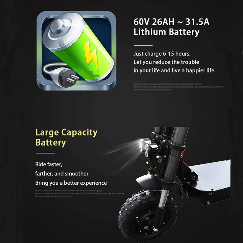 60V 3200W Electric Scooter 80KM/H off Road Electric Dual Motor 60V 35A Samsung Battery 100KM Adulto Skateboard Patinete Eletrico