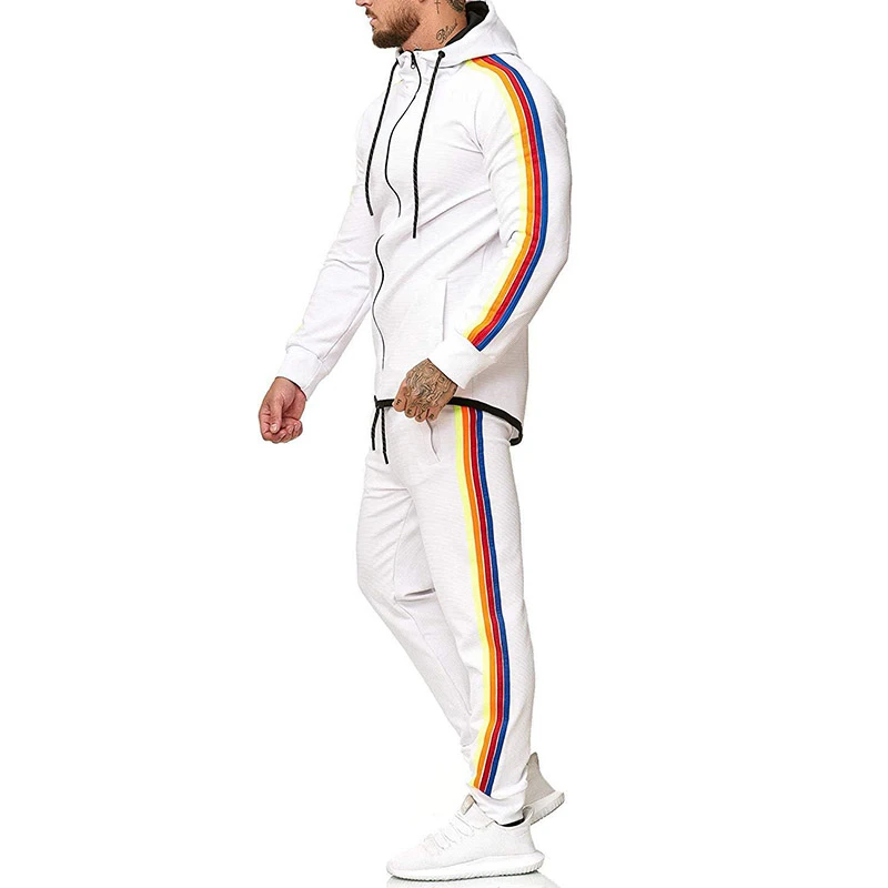 Promo Big Size White Sport Tracksuit Men Stripe Brand Mens Tracksuits Set 2019 Men's Clothing 2 piece Man Tracksuit Piece Sets Casual