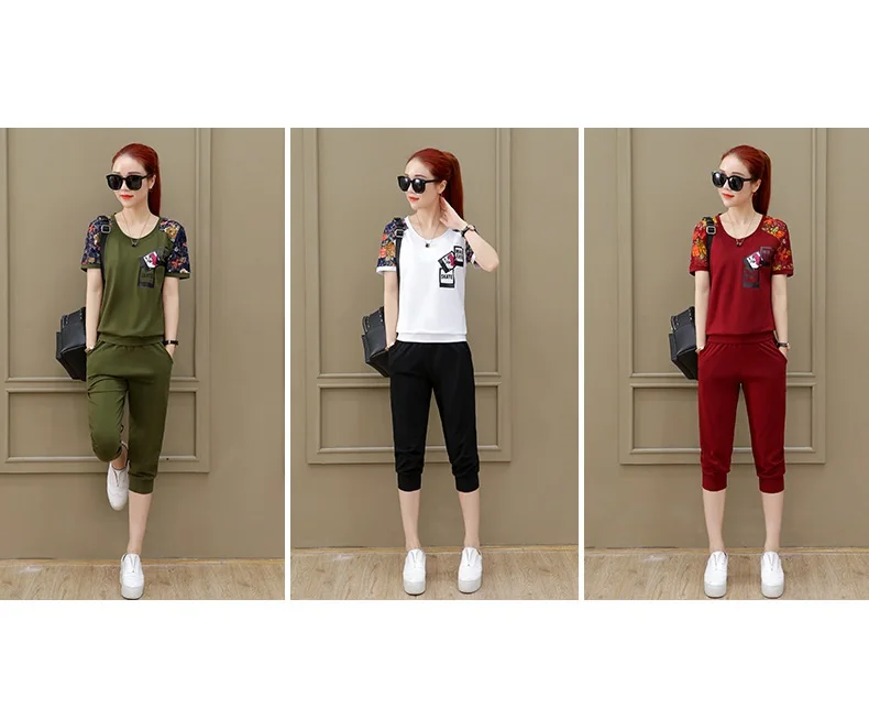 cute pj sets Top selling product in 2020 Summer Sporting suit female printing Lady clothes set Korean style  T-shirt + pants factory Outlet plus size pjs