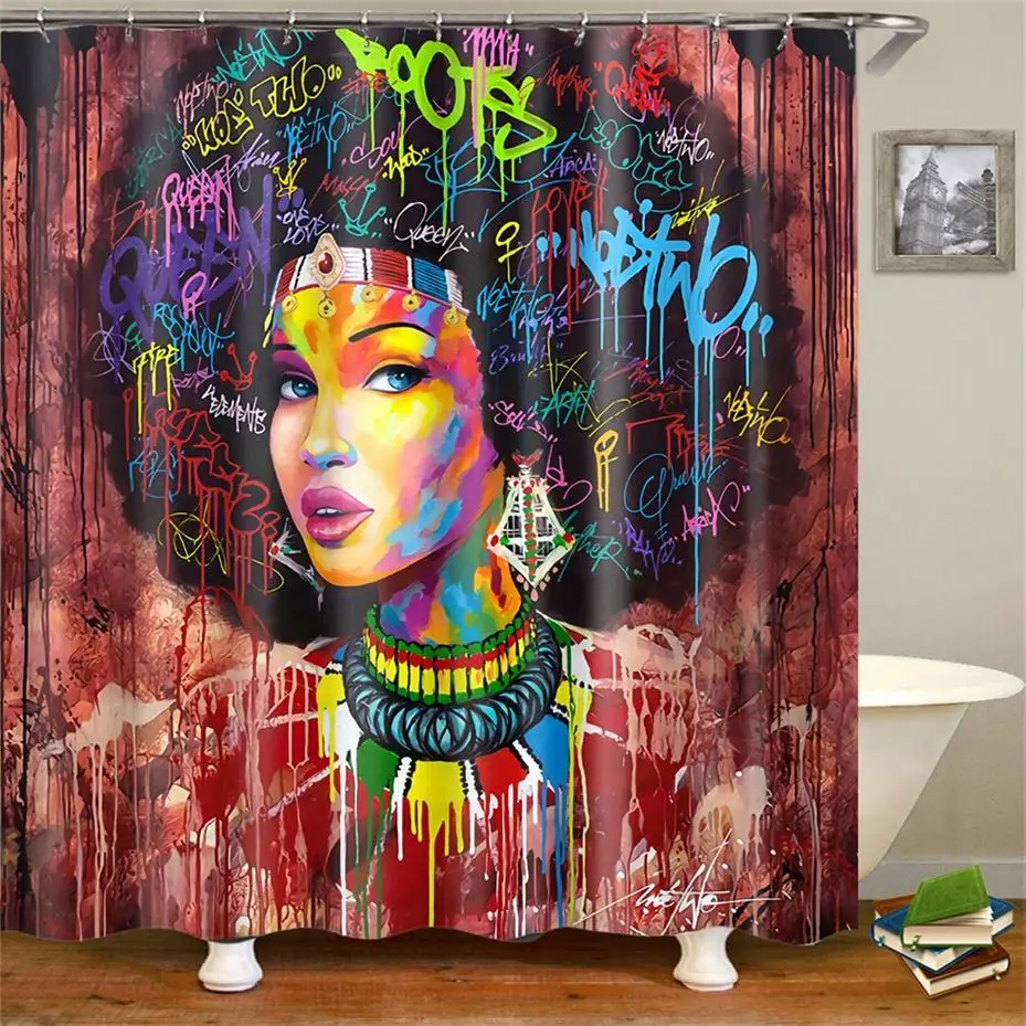African-Women-Shower-Curtain-American-Women-Black-Cloth-Rainwear-Girls-Waterproof-Polyester-Fabric-Bathroom-Curtain-180 (3)