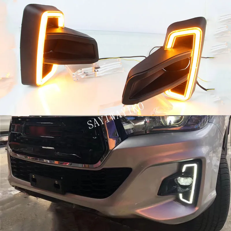 2 шт. светодиодный светильник дневного света для Toyota Hilux Revo Rocco желтое Сигнальное реле автомобиля 12 В Светодиодный дневной светильник DRL