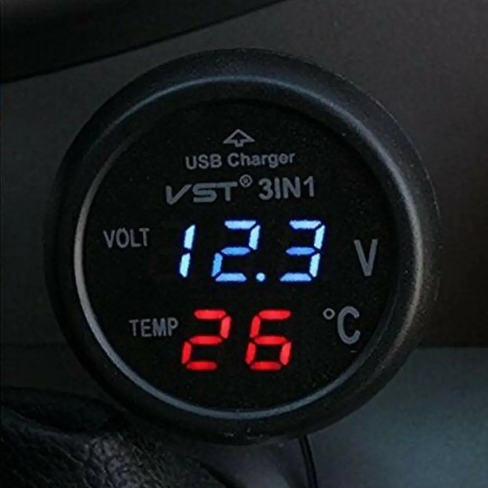 Фирменная Новинка Универсальный 3in1 автомобиля 12V цифровой светодиодный Вольтметр Манометр+ термометр+ USB Зарядное устройство 2.1A iPhone samsung htc смарт-чехол для телефона