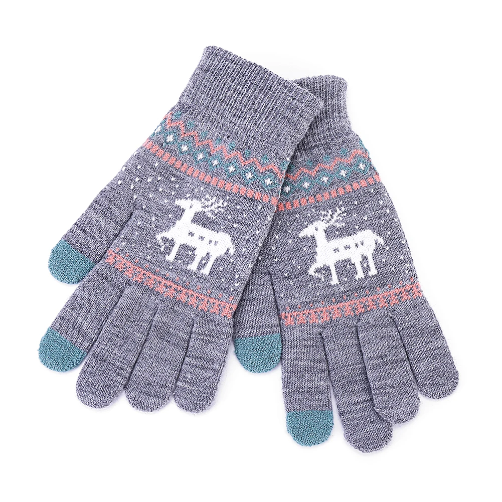Новые зимние вязаные перчатки с олененком и сенсорным экраном, зимние теплые перчатки, перчатки с милым оленем, теплые варежки для улицы, рождественский подарок для девочек#40 - Цвет: Серый